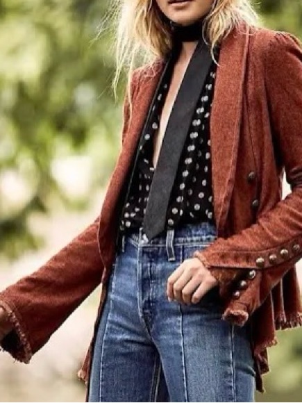 Free People Rust Boho Military Blazer Jacket- Size Small- Like New